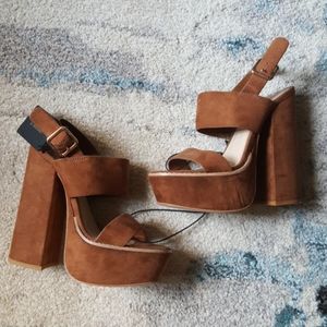 Tan suede platform sandals size 5.5/size 6